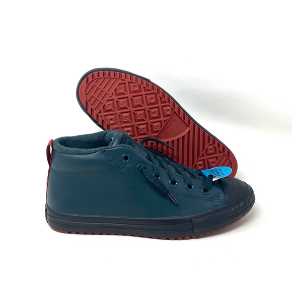 Converse Chuck Taylor Street Mid Top Green Kids Women's Leather Sneakers 672118C - Picture 4 of 10